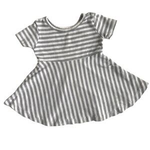 City Mouse Short Sleeve Striped Twirl Dress Tunic - Gray White - 12-18M
